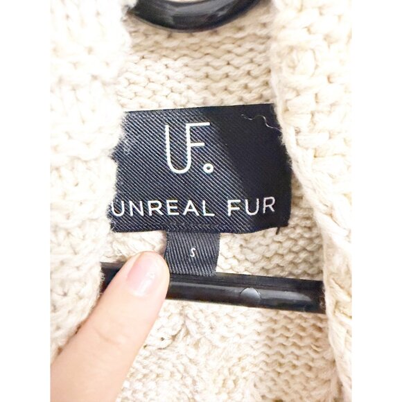 Unreal Fur Cream Chunky Knit Cardigan Ribbed Open Front Shawl Collar Small - Picture 6 of 6